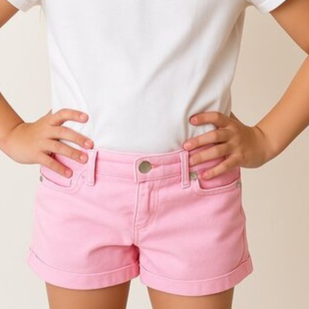 Justice Cuffed Shorts Light Pink Zipper Snap Closure Girls Size 8